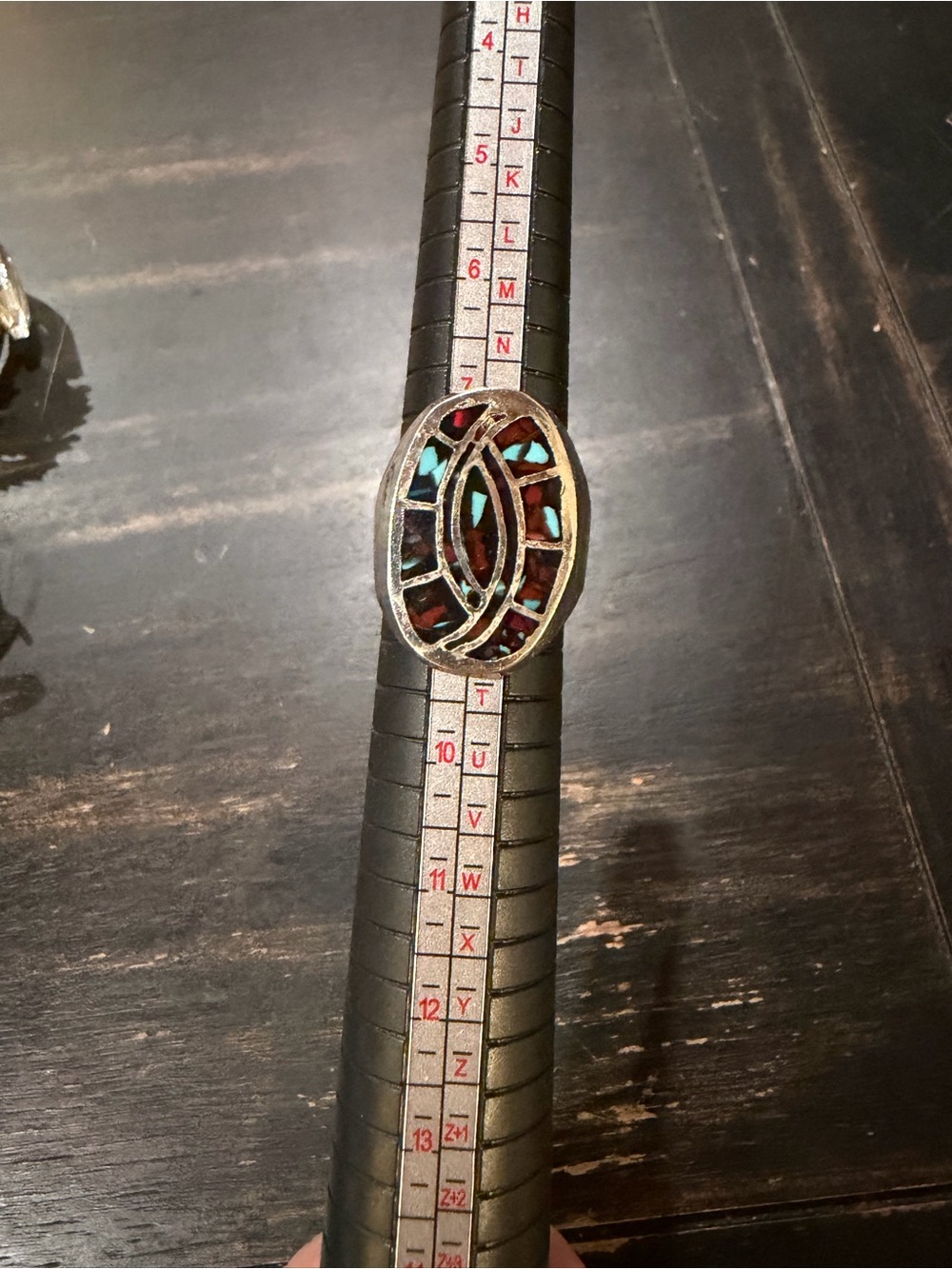 Crushed Turquoise and Coral Silver Ring